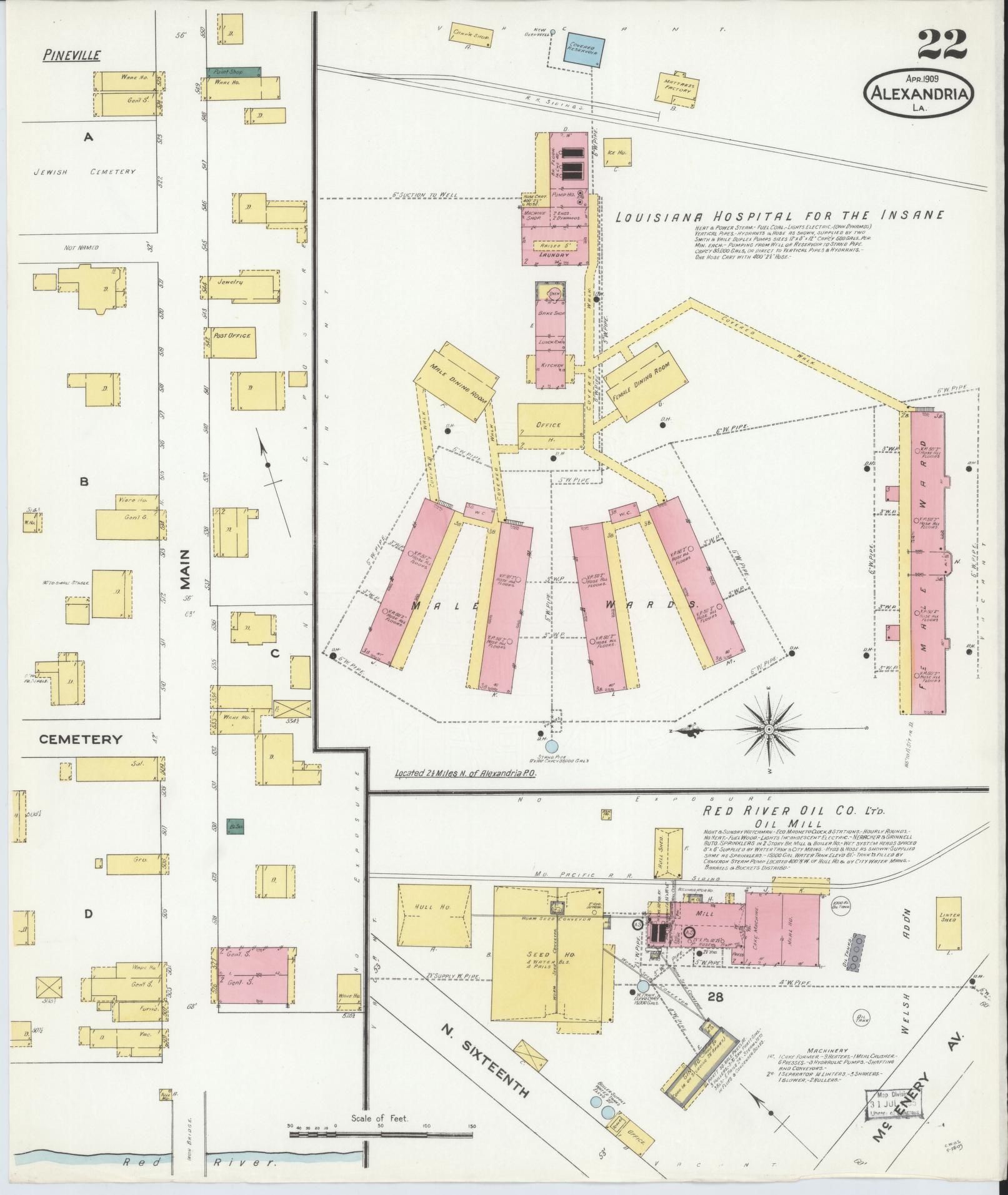 Sanborn Fire Insurance Map from Alexandria, Rapides Parish, Louisiana (1909), Sheet #0022 - Complete Map Set gallery image, historic Sanborn map, vintage wall art, Louisiana Louisiana