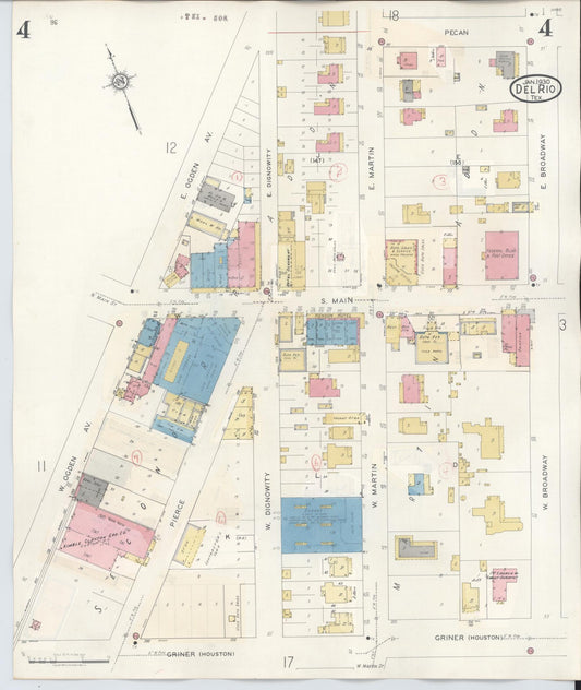 Sanborn Fire Insurance Map from Del Rio, Val Verde County, Texas (1948), Sheet #0004 - Historic Sanborn Fire Insurance Map Print, vintage old map wall art, antique decor, genealogy gift, Texas Texas map