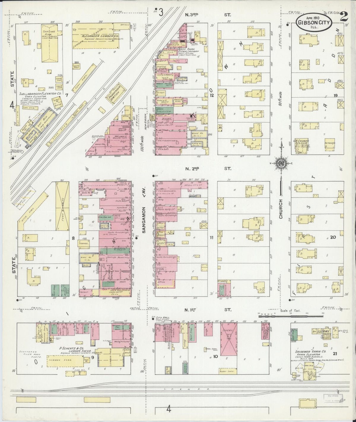 Sanborn Fire Insurance Map from Gibson City, Ford County, Illinois (1910), Sheet #0002 - Complete Map Set gallery image, historic Sanborn map, vintage wall art, Illinois Illinois