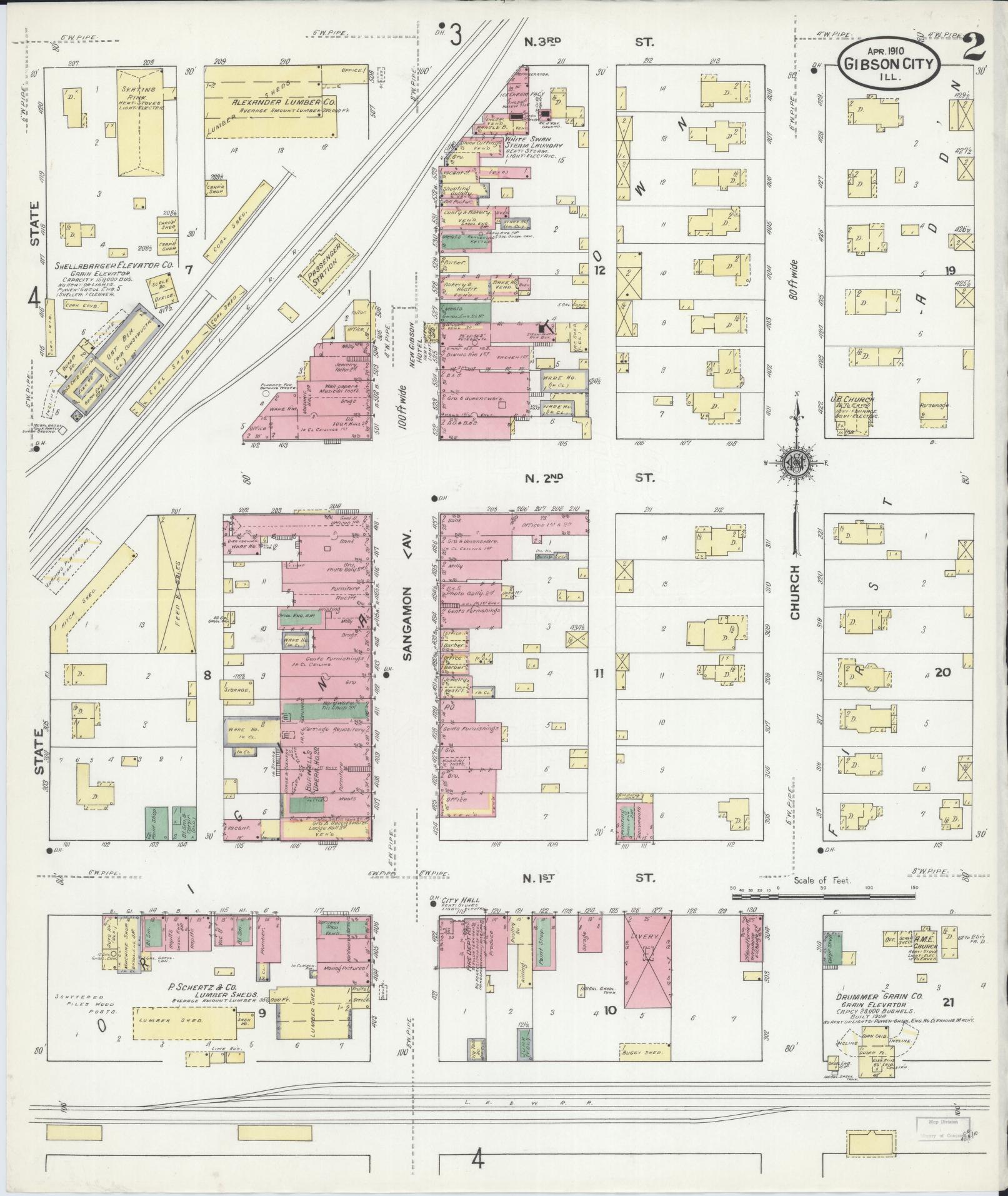 Sanborn Fire Insurance Map from Gibson City, Ford County, Illinois (1910), Sheet #0002 - Complete Map Set gallery image, historic Sanborn map, vintage wall art, Illinois Illinois