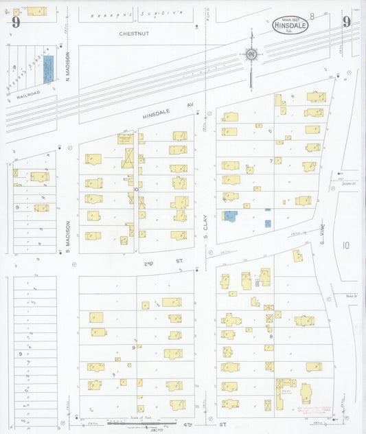 Sanborn Fire Insurance Map from Hinsdale, Du Page And Cook Counties, Illinois (1927), Sheet #0009 - Historic Sanborn Fire Insurance Map Print, vintage old map wall art, antique decor, genealogy gift, Illinois Illinois map