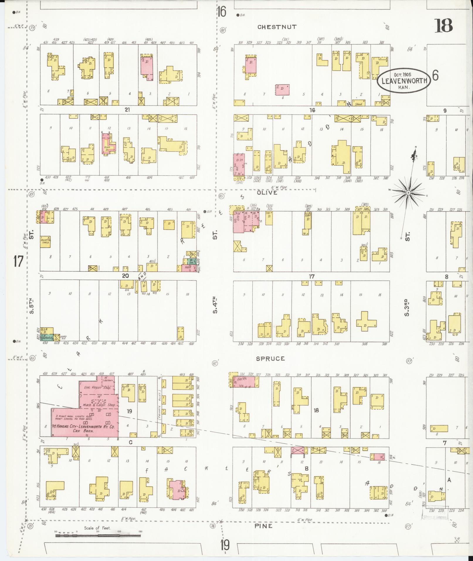 Sanborn Fire Insurance Map from Leavenworth, Leavenworth County, Kansas (1905), Sheet #0019 - Historic Sanborn Fire Insurance Map Print, vintage old map wall art, antique decor, genealogy gift, Kansas Kansas map