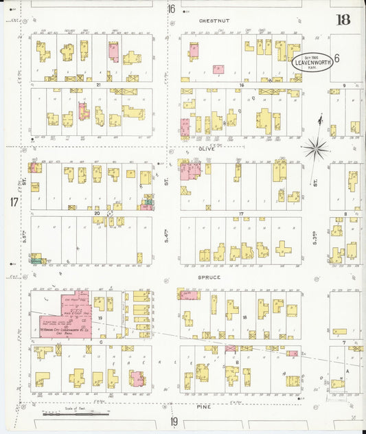 Sanborn Fire Insurance Map from Leavenworth, Leavenworth County, Kansas (1905), Sheet #0019 - Historic Sanborn Fire Insurance Map Print, vintage old map wall art, antique decor, genealogy gift, Kansas Kansas map