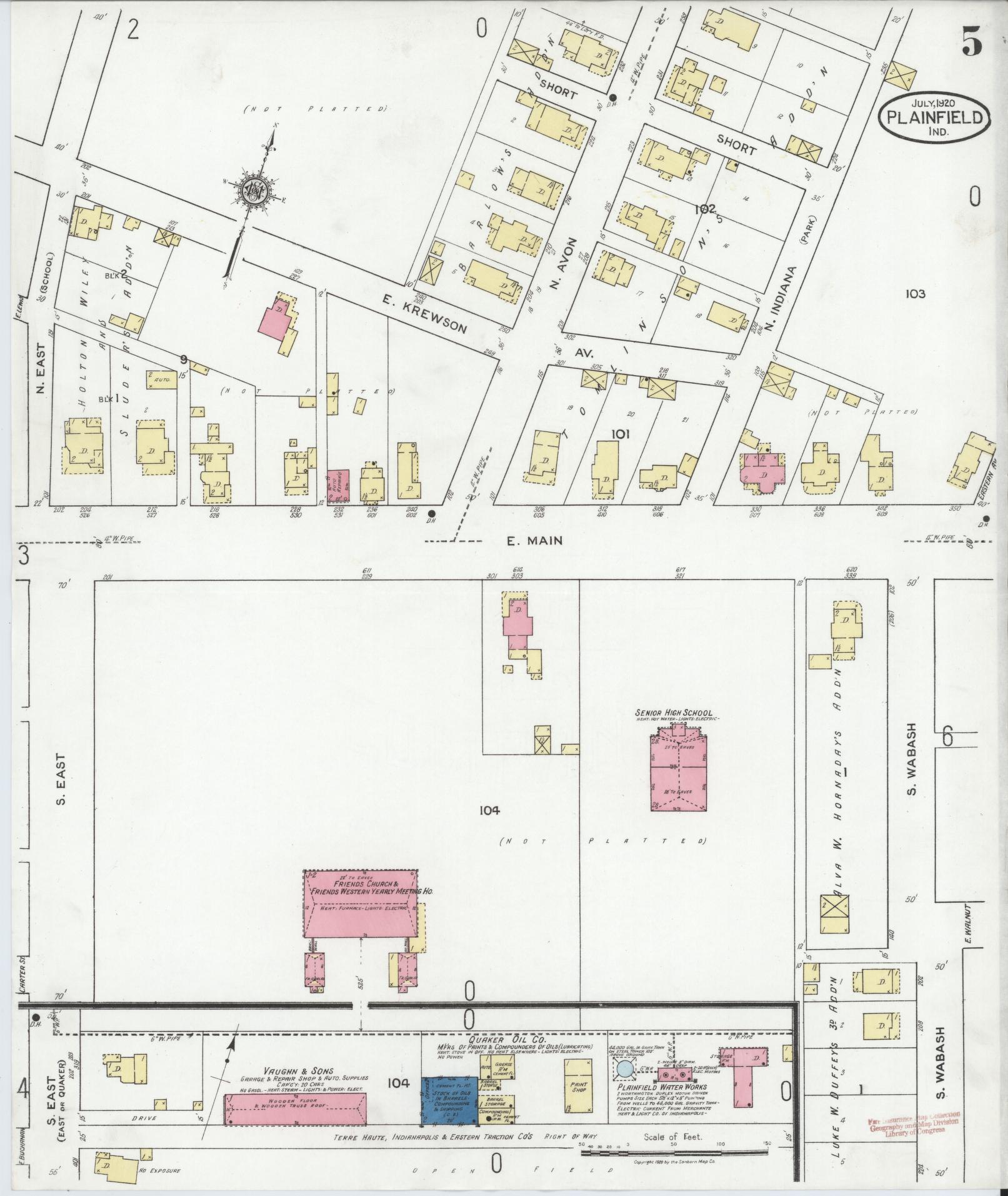 Sanborn Fire Insurance Map from Plainfield, Hendricks County, Indiana (1920), Sheet #0005 - Complete Map Set gallery image, historic Sanborn map, vintage wall art, Indiana Indiana