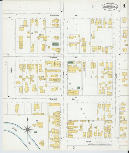Sanborn Fire Insurance Map from Oscoda, Iosco County, Michigan (1901), Sheet #0004 - Historic Sanborn Fire Insurance Map Print, vintage old map wall art, antique decor, genealogy gift, Michigan Michigan map