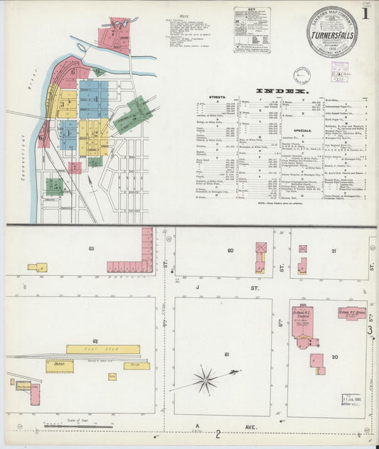 Sanborn Fire Insurance Map from Turners Falls, Franklin County, Massachusetts (1902), Sheet #0001 - Complete Map Set gallery image, historic Sanborn map, vintage wall art, Massachusetts Massachusetts