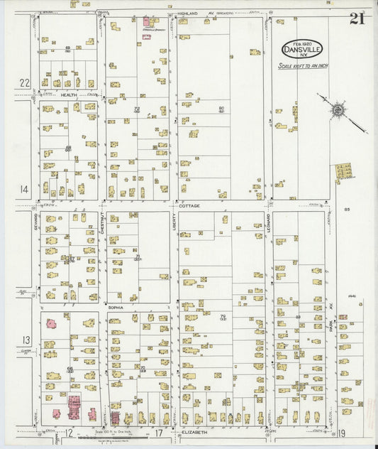 Sanborn Fire Insurance Map from Dansville, Livingston County, New York (1920), Sheet #0021 - Historic Sanborn Fire Insurance Map Print, vintage old map wall art, antique decor, genealogy gift, New York New York map