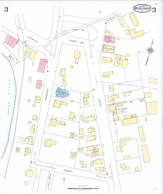 Sanborn Fire Insurance Map from Middlebury, Addison County, Vermont (1927), Sheet #0003 - Historic Sanborn Fire Insurance Map Print, vintage old map wall art, antique decor, genealogy gift, Vermont Vermont map