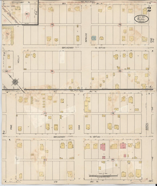 Sanborn Fire Insurance Map from Buhl, Twin Falls County, Idaho (1940), Sheet #0002 - Historic Sanborn Fire Insurance Map Print, vintage old map wall art, antique decor, genealogy gift, Falls Idaho map
