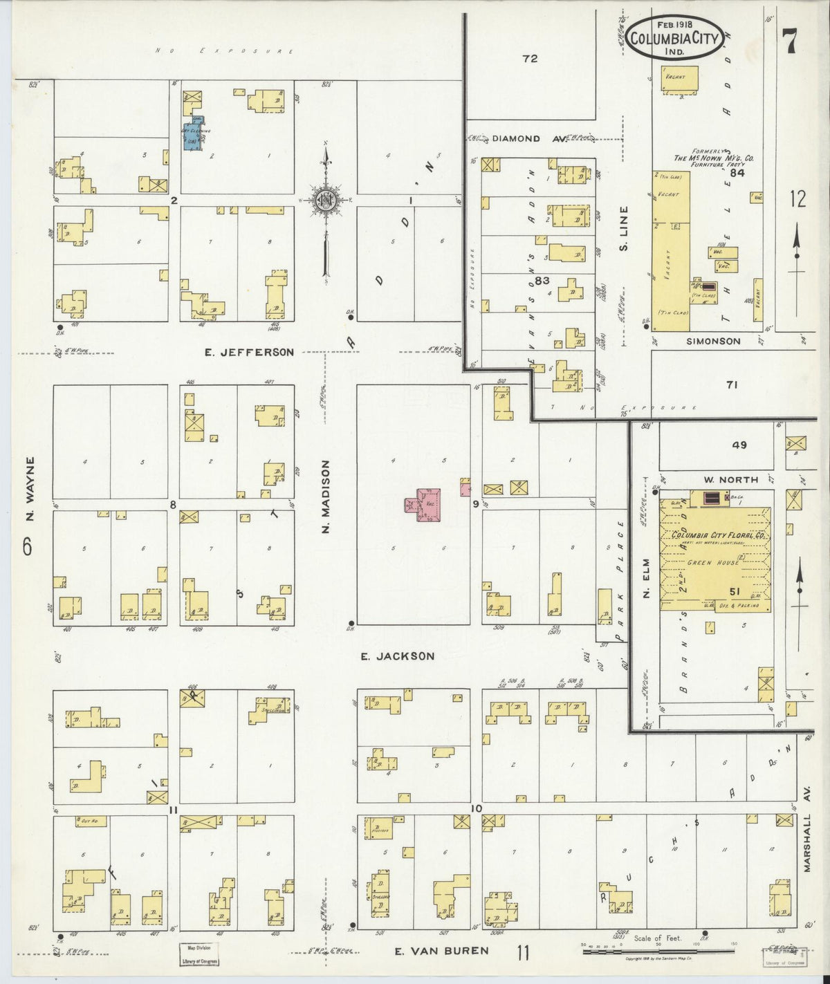 Sanborn Fire Insurance Map from Columbia City, Whitley County, Indiana (1918), Sheet #0007 - Historic Sanborn Fire Insurance Map Print, vintage old map wall art, antique decor, genealogy gift, Indiana Indiana map
