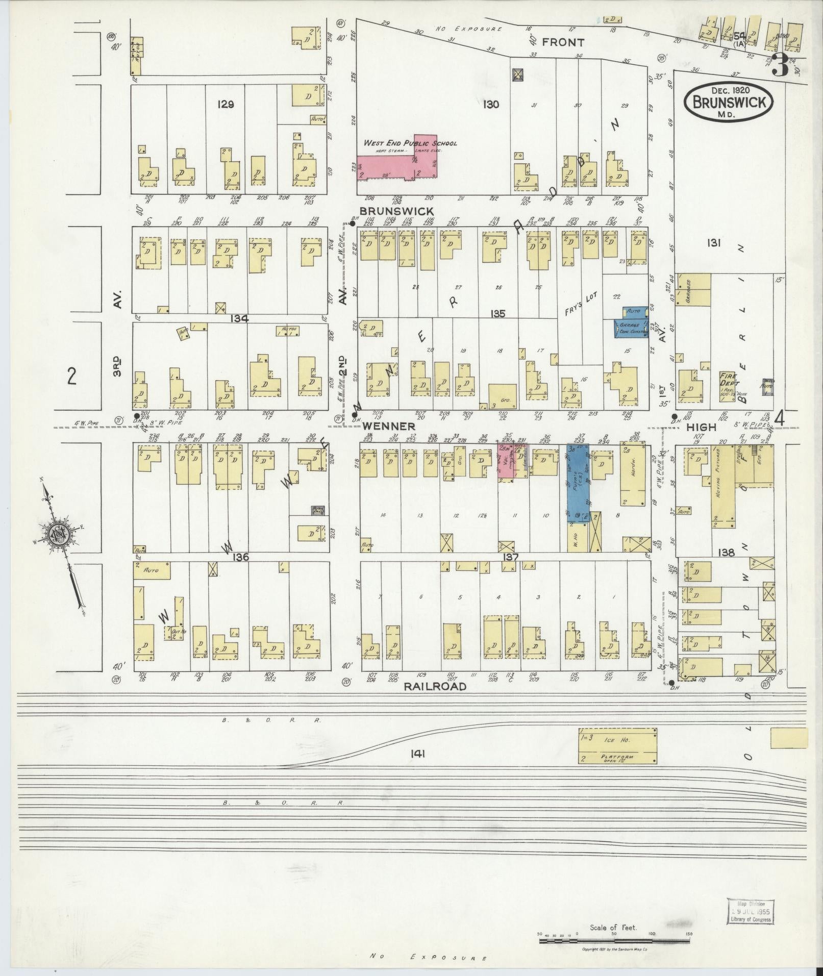 Frederick, Maryland - 1920 - Sanborn Fire Insurance Map, Sheet #0003 - Historic Sanborn Fire Insurance Map Print, Frederick Maryland 1920 0003 vintage old map wall art