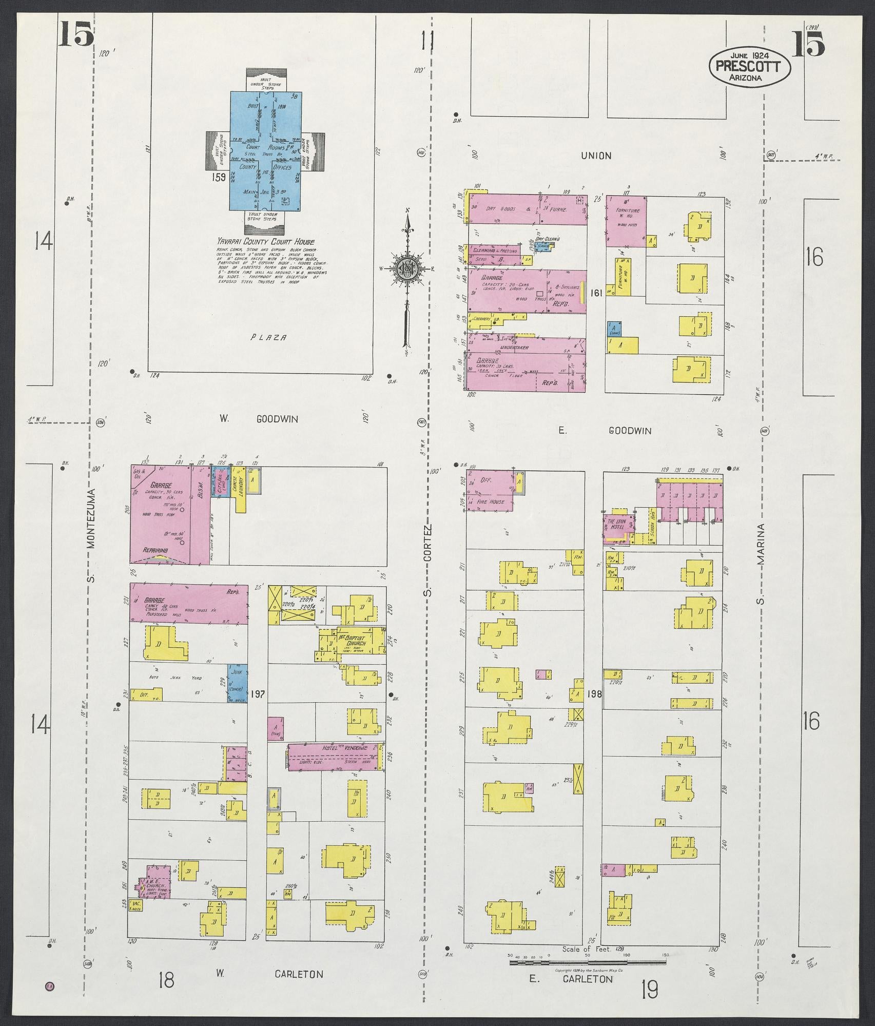 Sanborn Fire Insurance Map from Prescott, Yavapai County, Arizona (1924), Sheet #0015 - Complete Map Set gallery image, historic Sanborn map, vintage wall art, Arizona Arizona