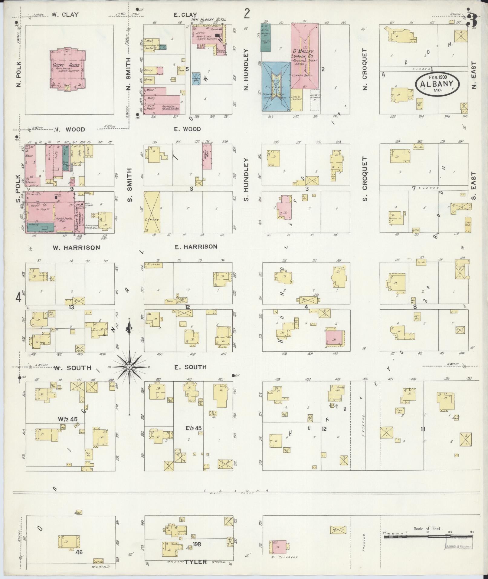 Sanborn Fire Insurance Map from Albany, Gentry County, Missouri (1909), Sheet #0003 - Historic Sanborn Fire Insurance Map Print, vintage old map wall art, antique decor, genealogy gift, Missouri Missouri map