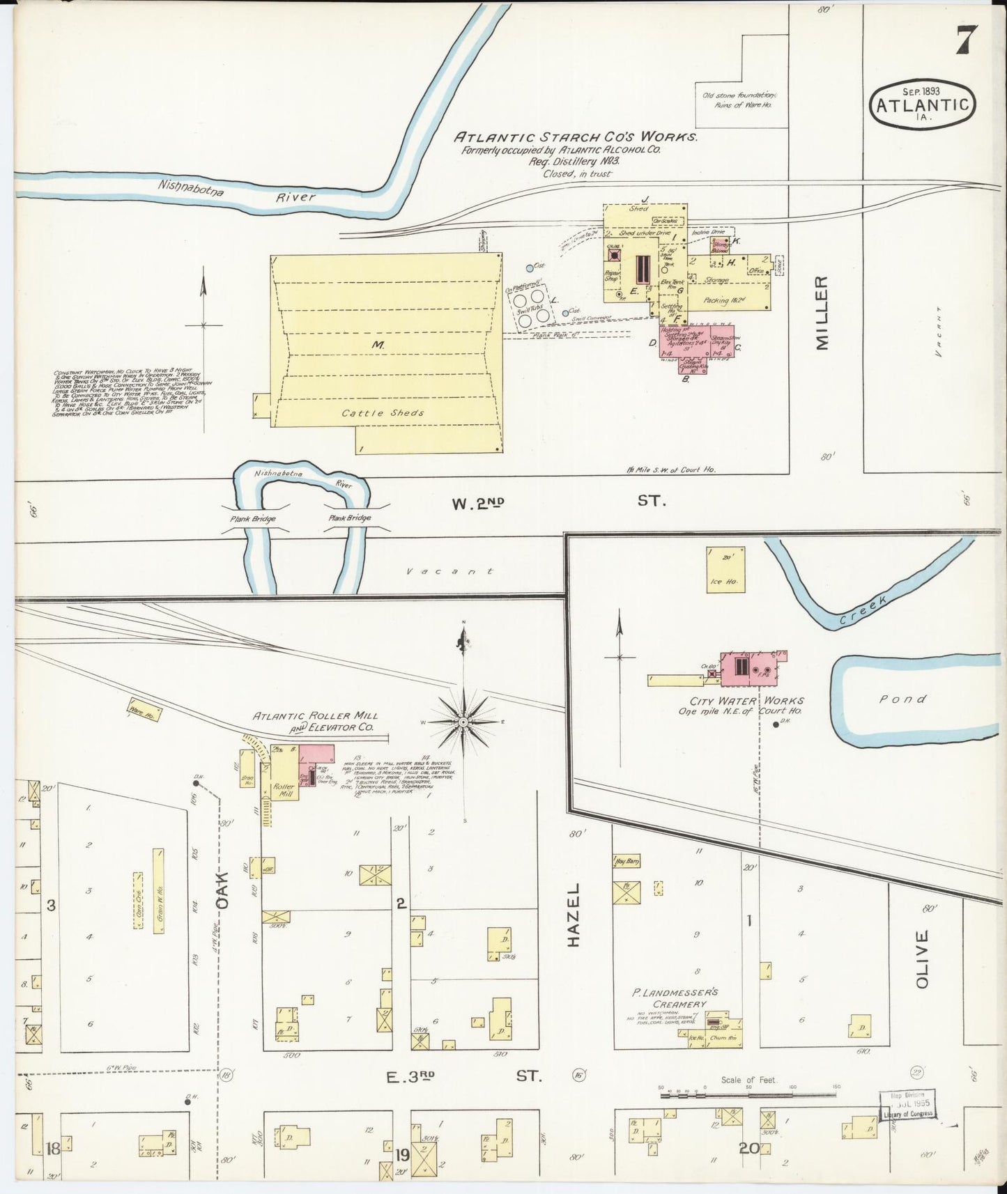 Sanborn Fire Insurance Map from Atlantic, Cass County, Iowa (1893), Sheet #0007 - Historic Sanborn Fire Insurance Map Print, vintage old map wall art