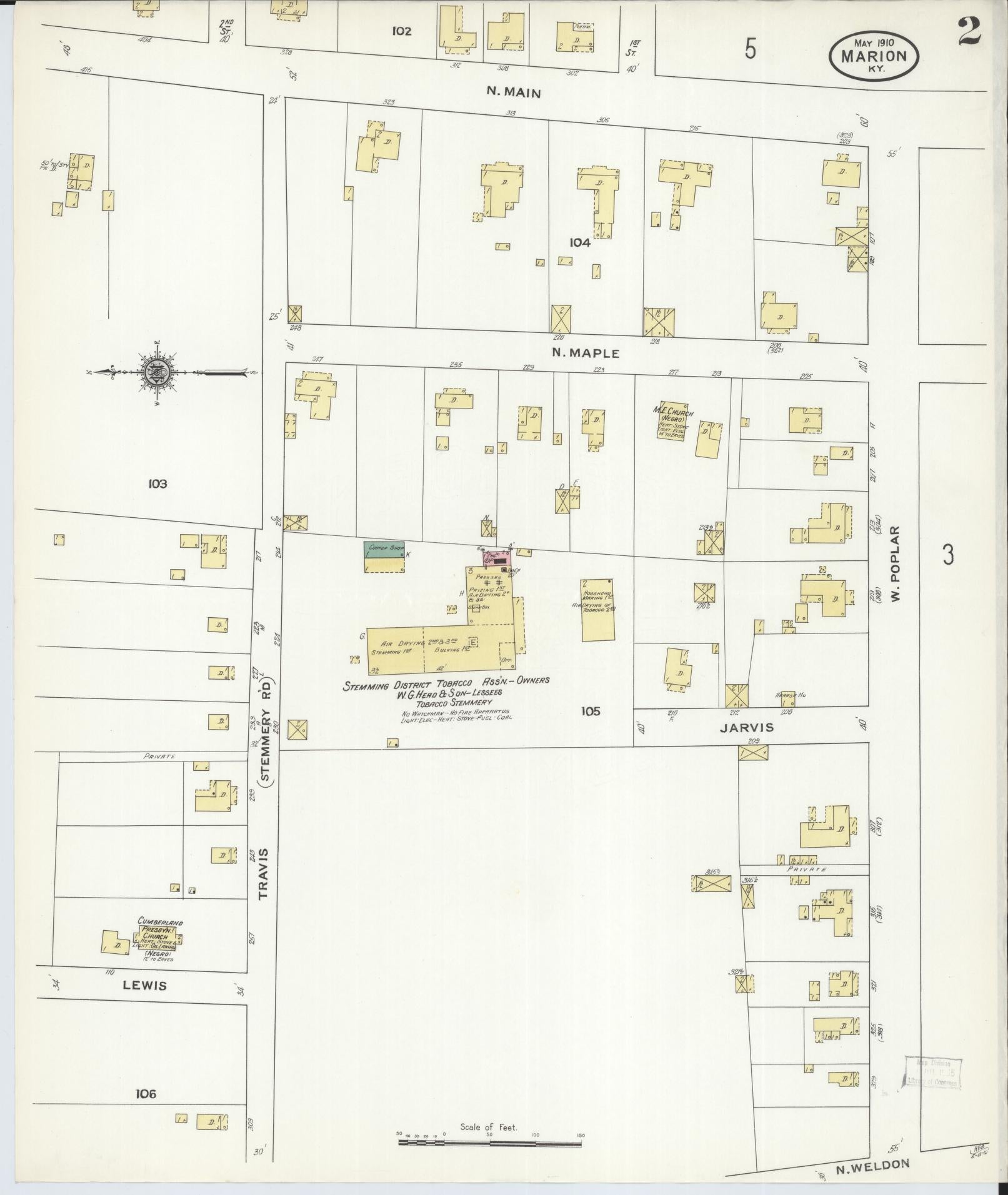 Sanborn Fire Insurance Map from Marion, Crittenden County, Kentucky (1910), Sheet #0002 - Complete Map Set gallery image, historic Sanborn map, vintage wall art, Kentucky Kentucky