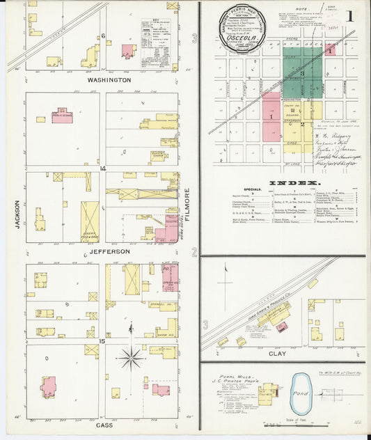 Sanborn Fire Insurance Map from Osceola, Clarke County, Iowa (1893), Sheet #0001 - Historic Sanborn Fire Insurance Map Print, vintage old map wall art