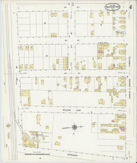 Sanborn Fire Insurance Map from New Hyde Park, Nassau County, New York (1910), Sheet #0004 - Historic Sanborn Fire Insurance Map Print, vintage old map wall art, antique decor, genealogy gift, New York New York map