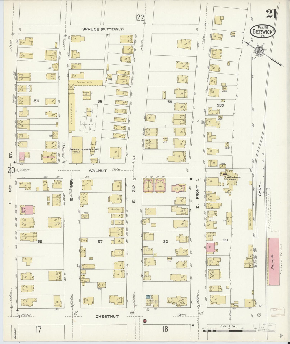 Sanborn Fire Insurance Map from Berwick, Columbia County, Pennsylvania (1913), Sheet #0021 - Complete Map Set gallery image, historic Sanborn map, vintage wall art, Pennsylvania Pennsylvania