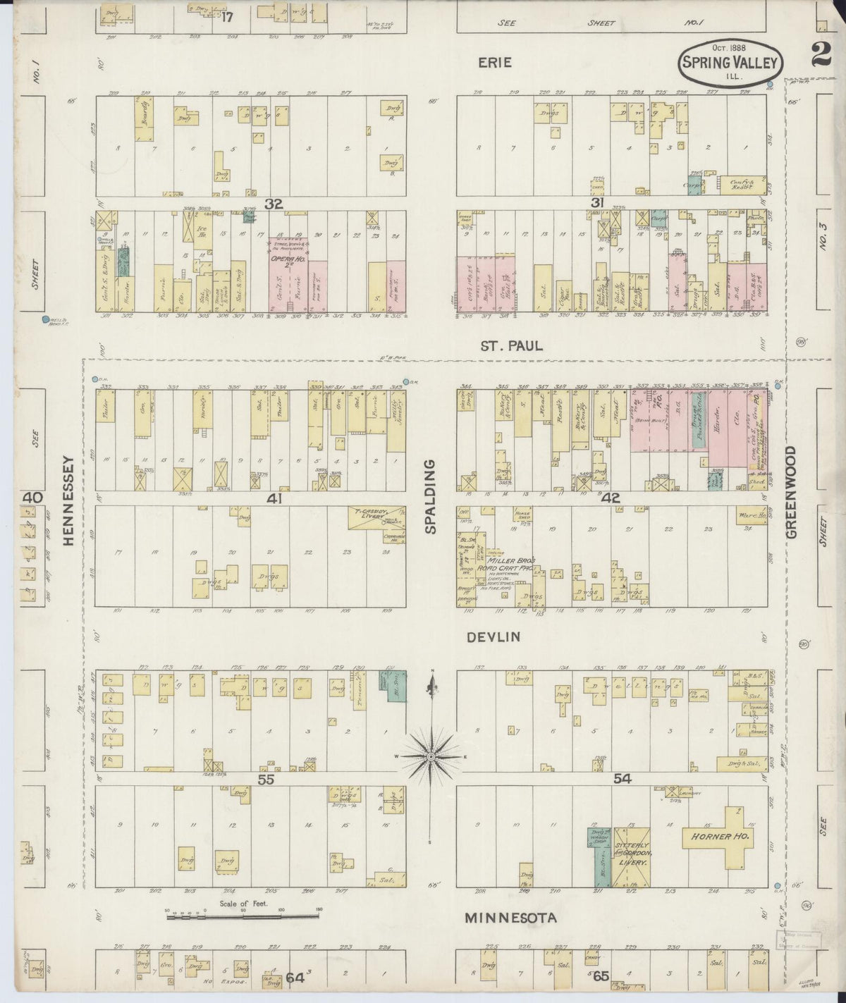 Sanborn Fire Insurance Map from Spring Valley, Bureau County, Illinois (1888), Sheet #0002 - Historic Sanborn Fire Insurance Map Print, vintage old map wall art, antique decor, genealogy gift, Illinois Illinois map