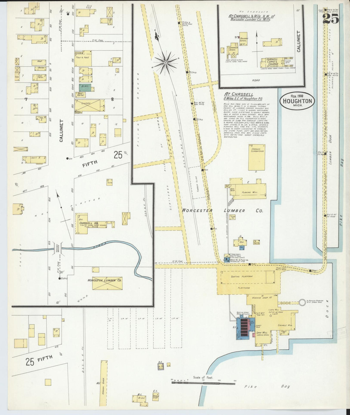 Sanborn Fire Insurance Map from Houghton, Houghton County, Michigan (1908), Sheet #0025 - Historic Sanborn Fire Insurance Map Print, vintage old map wall art, antique decor, genealogy gift, Michigan Michigan map