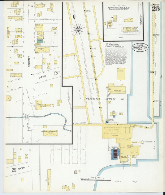 Sanborn Fire Insurance Map from Houghton, Houghton County, Michigan (1908), Sheet #0025 - Historic Sanborn Fire Insurance Map Print, vintage old map wall art, antique decor, genealogy gift, Michigan Michigan map