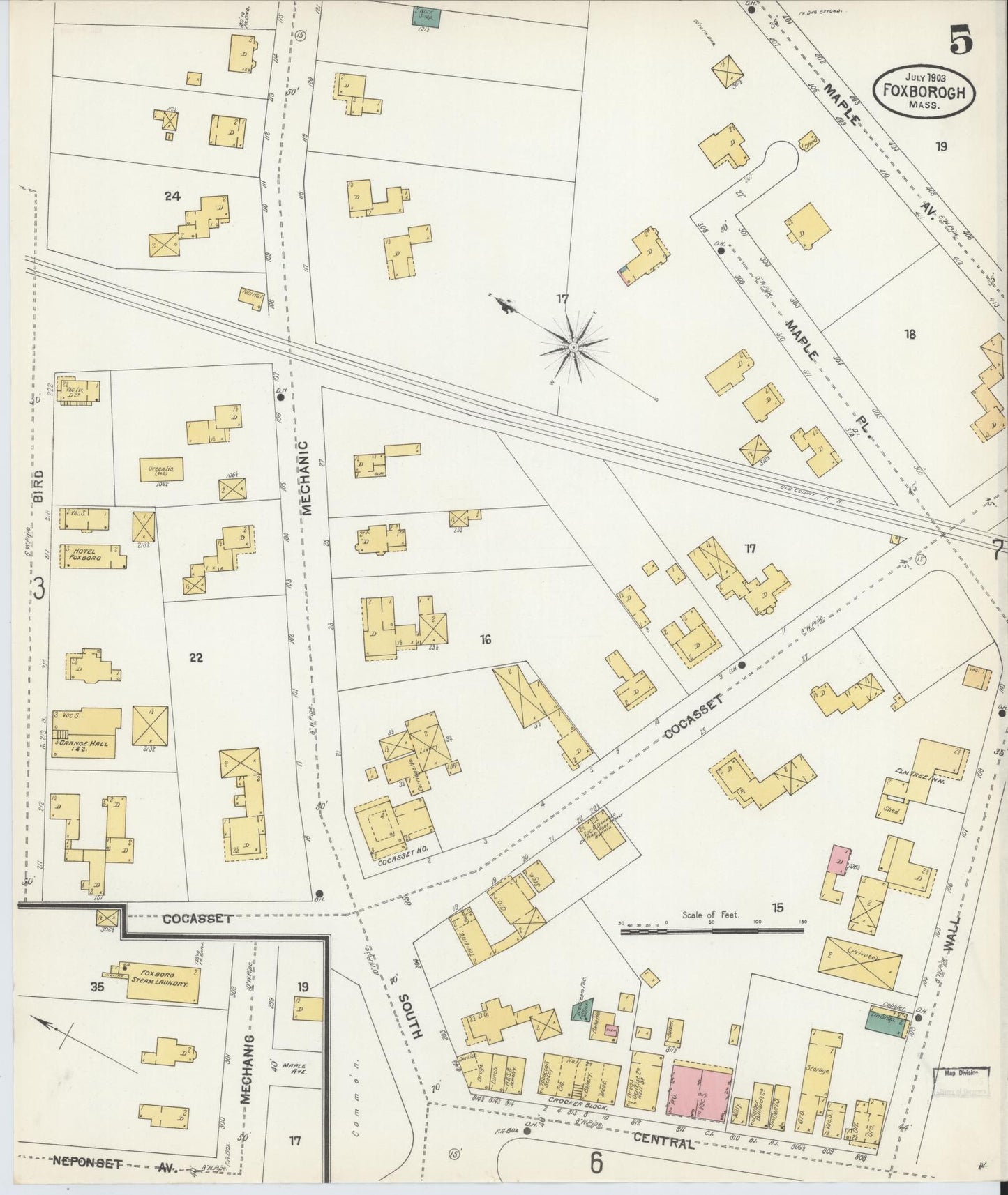 Sanborn Fire Insurance Map from Foxboro, Norfolk County, Massachusetts (1903), Sheet #0005 - Complete Map Set gallery image, historic Sanborn map, vintage wall art, Massachusetts Massachusetts