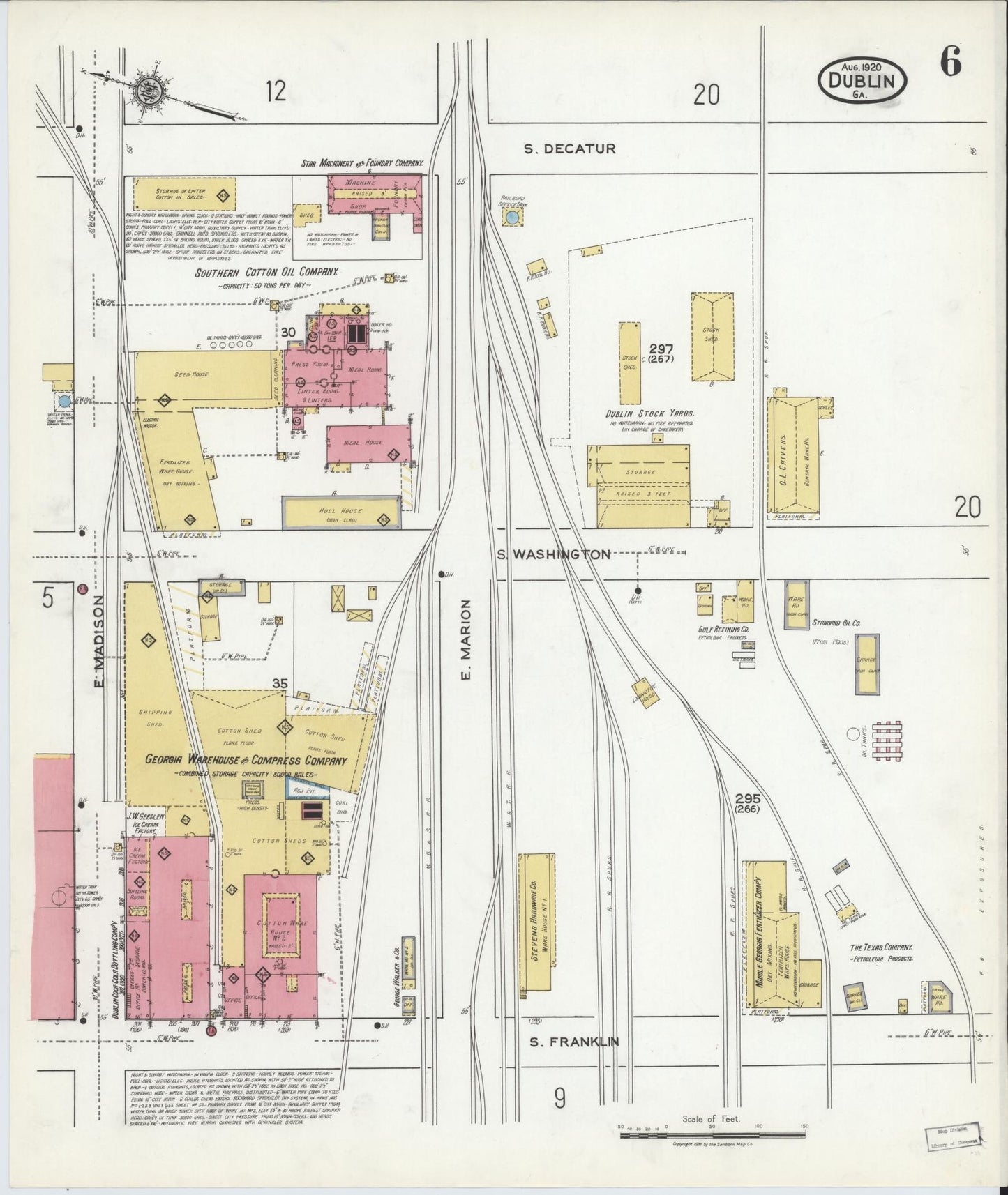 Sanborn Fire Insurance Map from Dublin, Laurens County, Georgia (1920), Sheet #0006 - Complete Map Set gallery image, historic Sanborn map, vintage wall art, Georgia Georgia