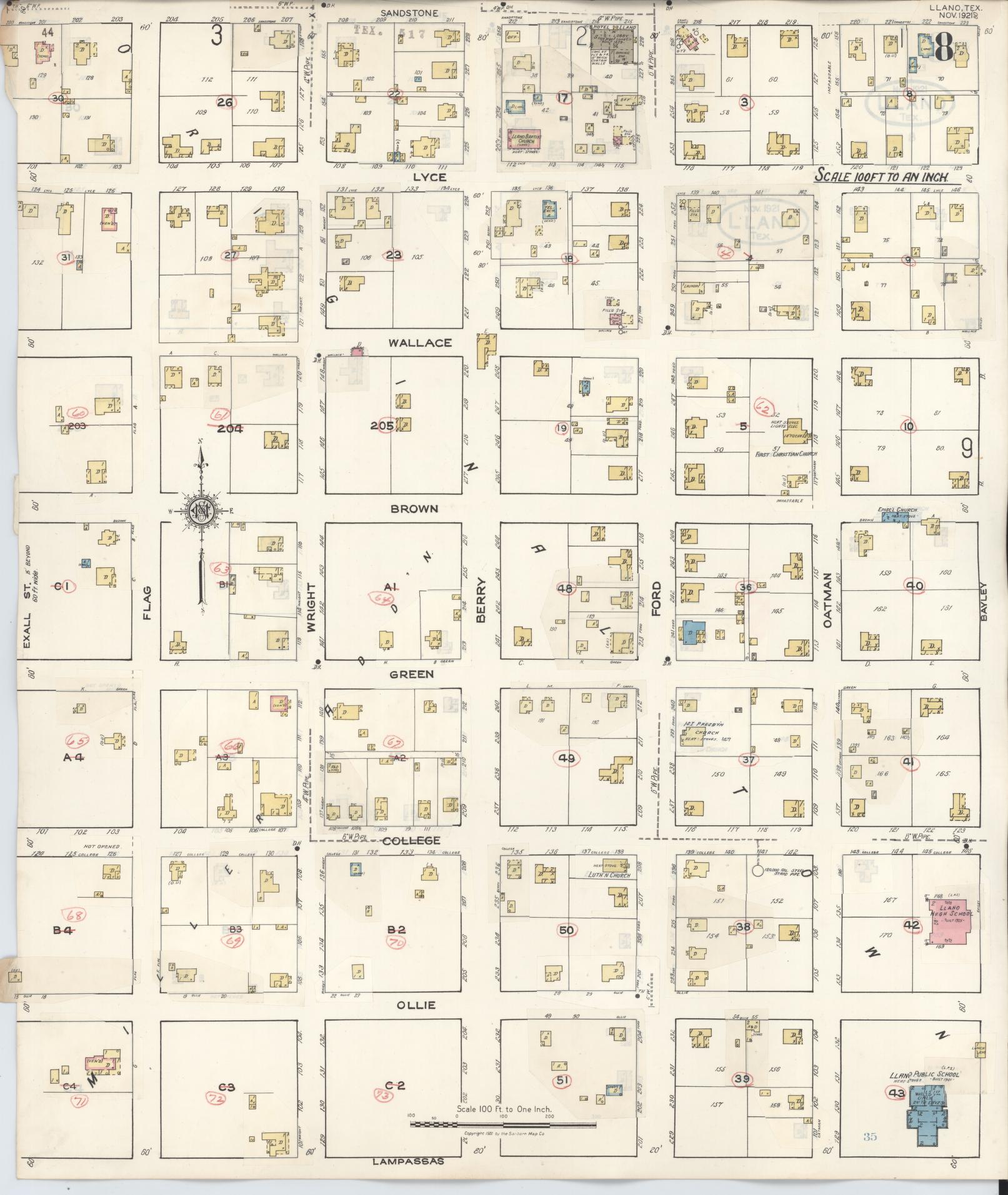 Sanborn Fire Insurance Map from Llano, Llano County, Texas (1942), Sheet #0008 - Historic Sanborn Fire Insurance Map Print, vintage old map wall art, antique decor, genealogy gift, Texas Texas map