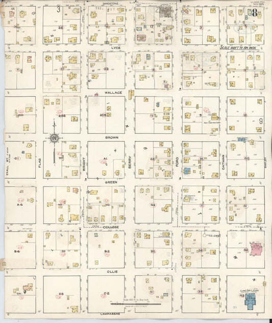 Sanborn Fire Insurance Map from Llano, Llano County, Texas (1942), Sheet #0008 - Historic Sanborn Fire Insurance Map Print, vintage old map wall art, antique decor, genealogy gift, Texas Texas map