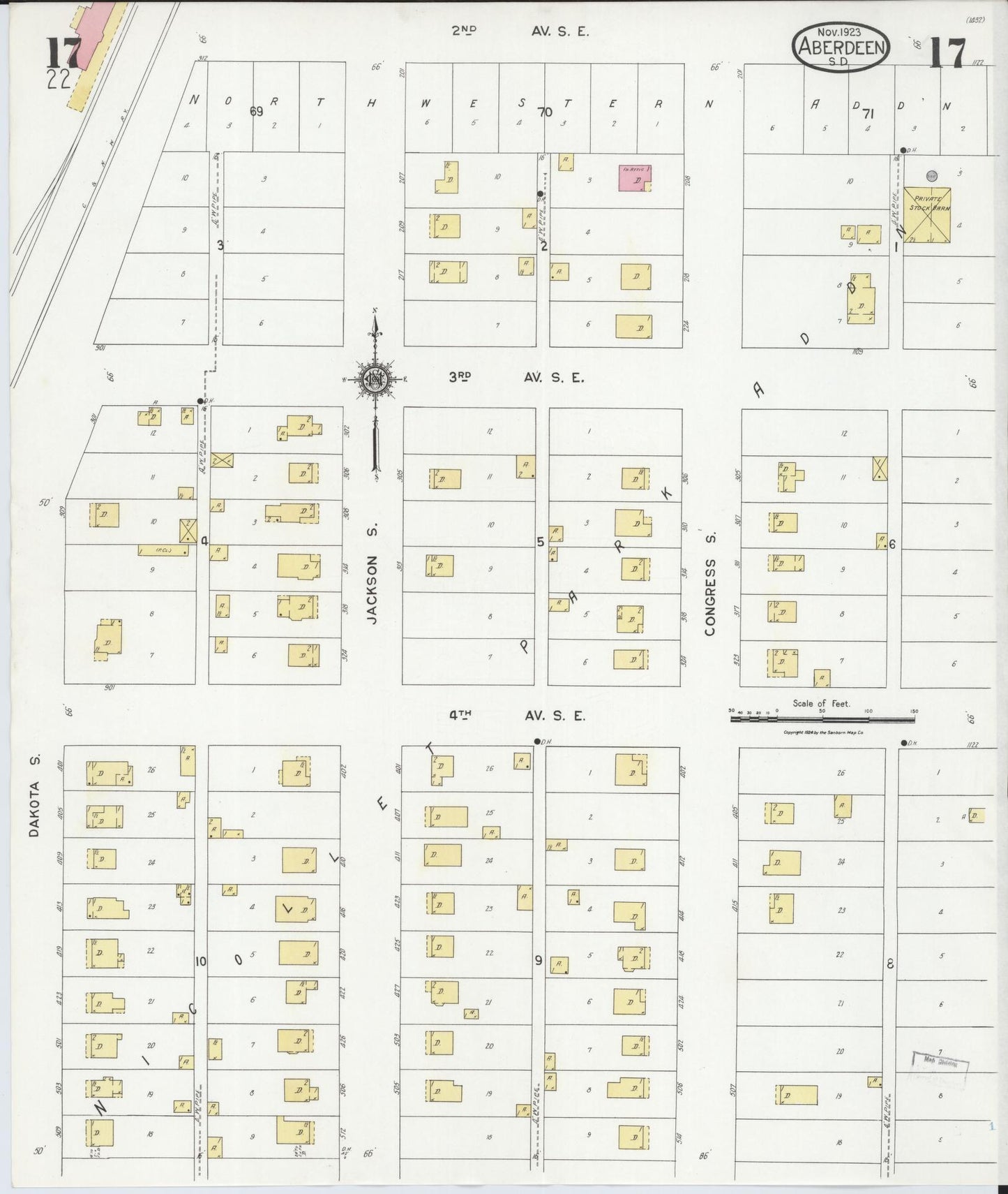 Sanborn Fire Insurance Map from Aberdeen, Brown County, South Dakota (1923), Sheet #0017 - Complete Map Set gallery image, historic Sanborn map, vintage wall art, South Dakota South Dakota
