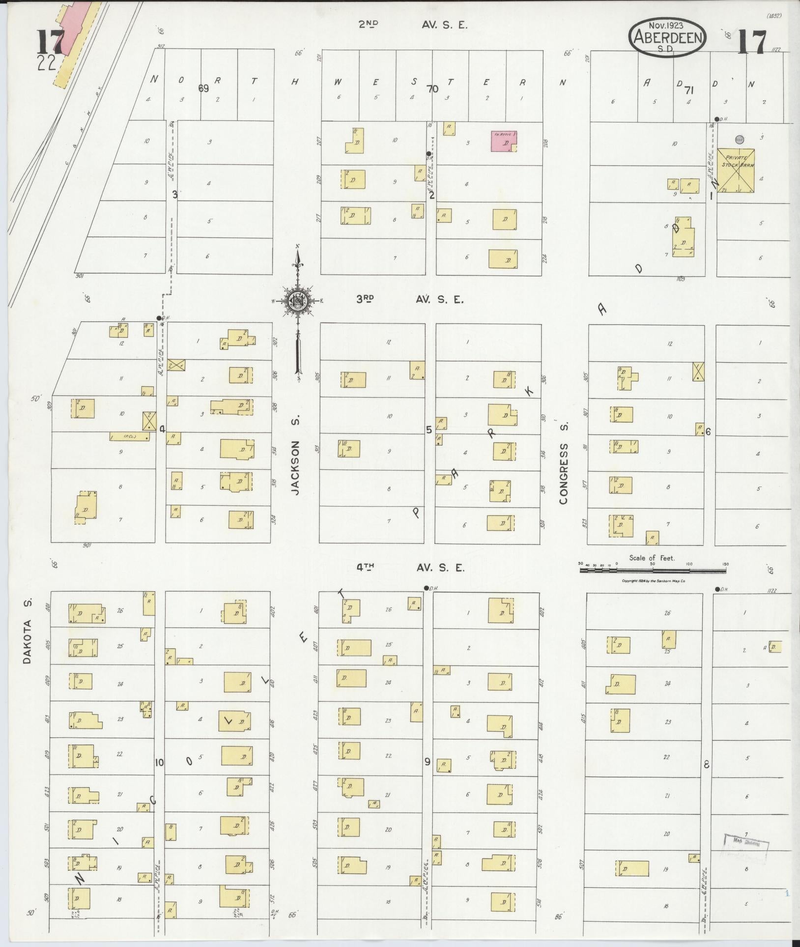 Sanborn Fire Insurance Map from Aberdeen, Brown County, South Dakota (1923), Sheet #0017 - Complete Map Set gallery image, historic Sanborn map, vintage wall art, South Dakota South Dakota