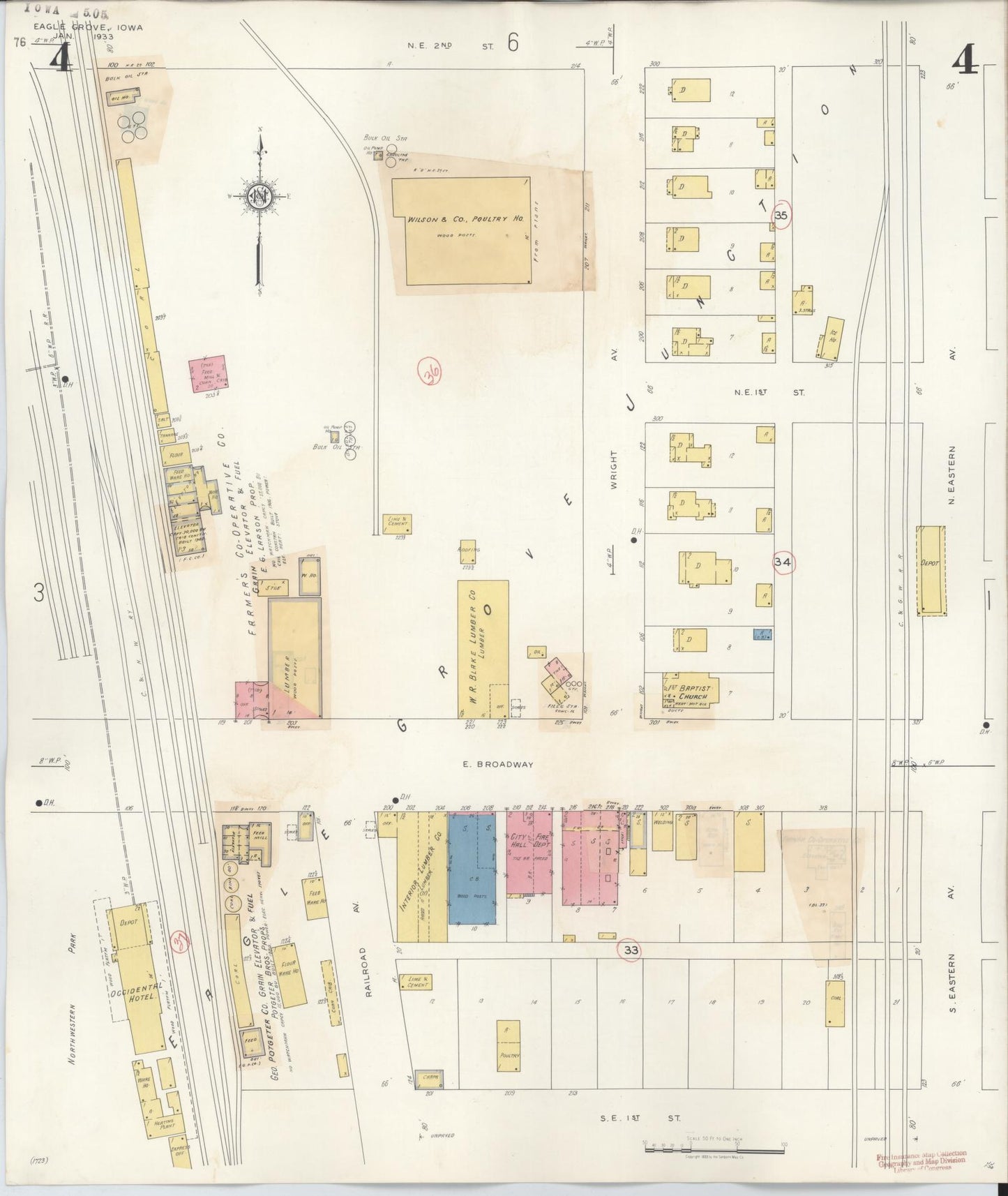 Sanborn Fire Insurance Map from Eagle Grove, Wright County, Iowa (1941), Sheet #0004 - Historic Sanborn Fire Insurance Map Print, vintage old map wall art