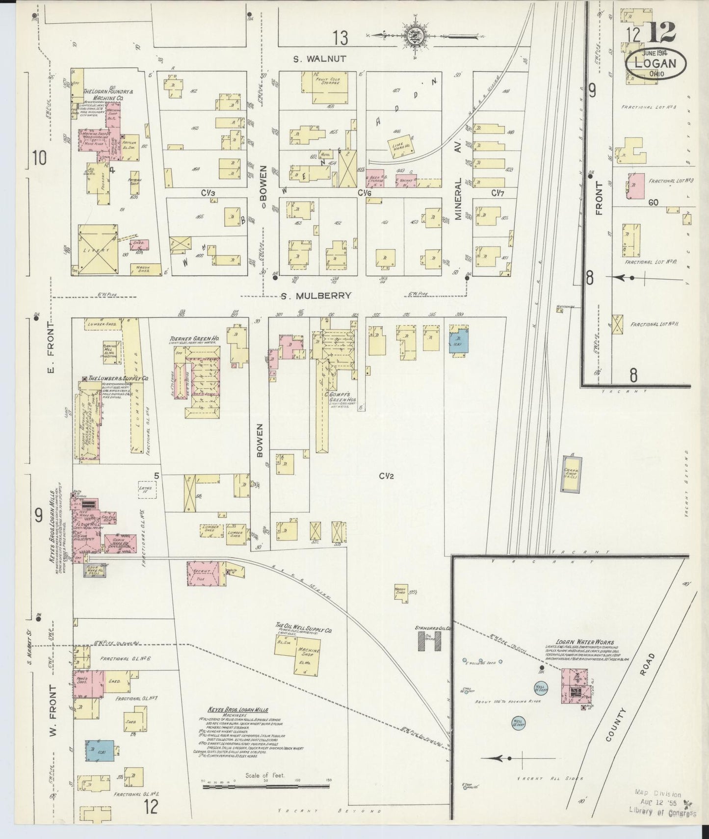 Sanborn Fire Insurance Map from Logan, Hocking County, Ohio (1914), Sheet #0012 - Historic Sanborn Fire Insurance Map Print, vintage old map wall art, antique decor, genealogy gift, Ohio Ohio map
