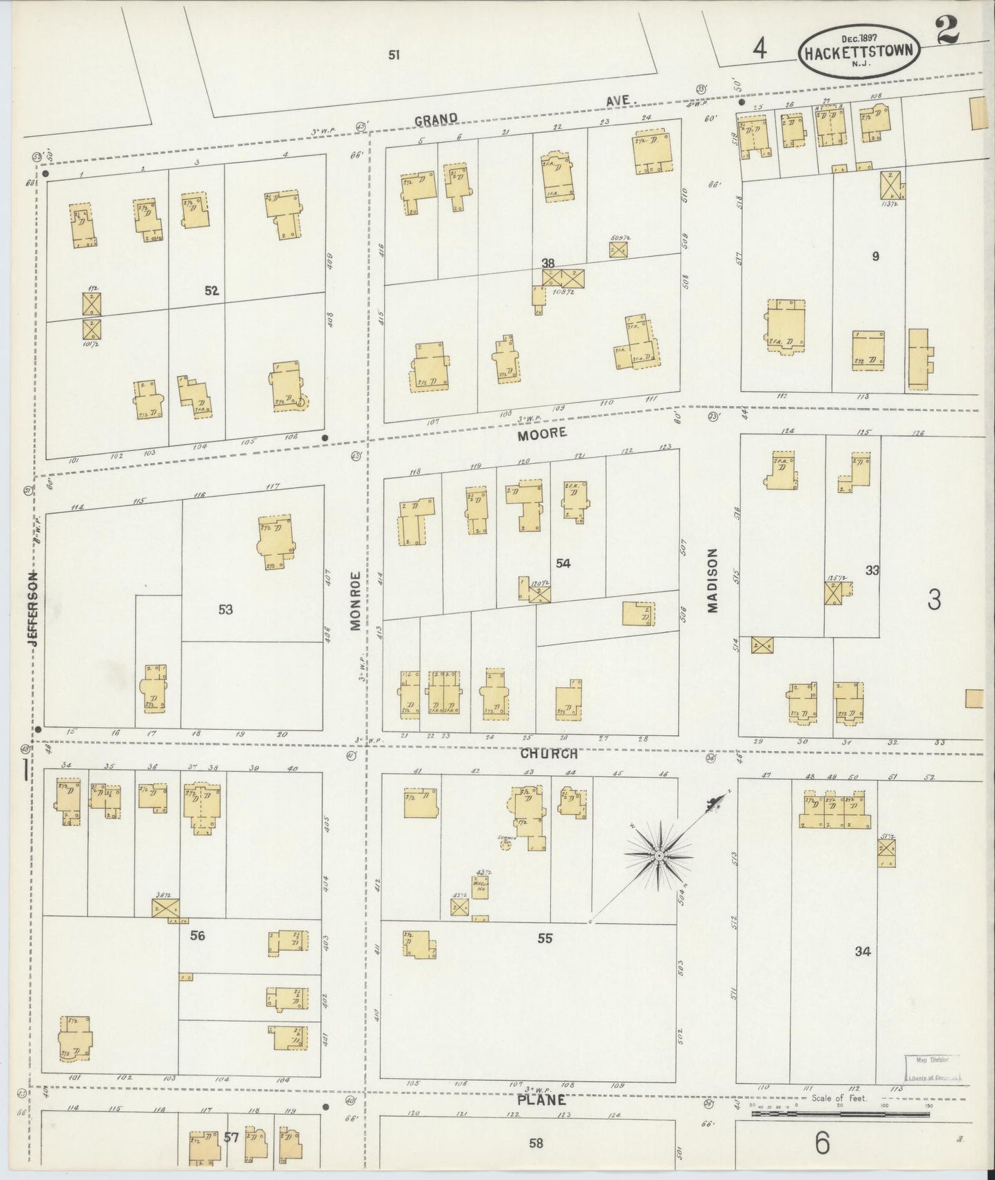 Sanborn Fire Insurance Map from Hackettstown, Warren County, New Jersey (1897), Sheet #0002 - Complete Map Set gallery image, historic Sanborn map, vintage wall art, New Jersey New Jersey
