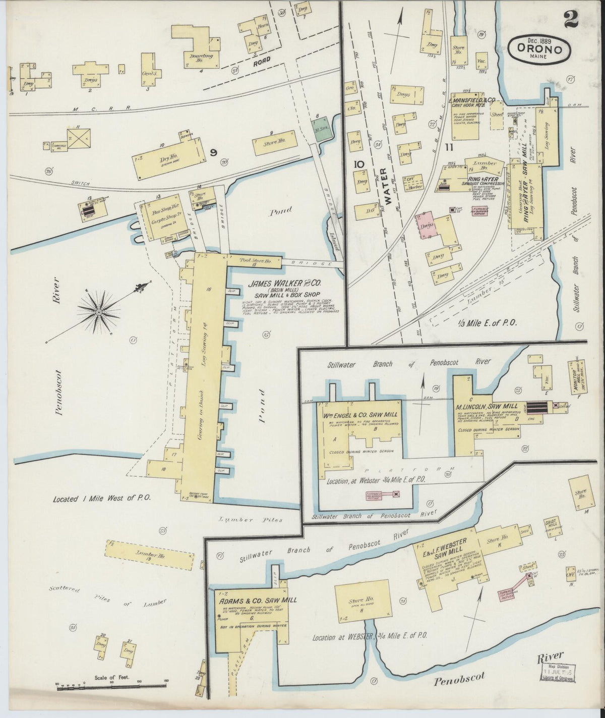 Sanborn Fire Insurance Map from Orono, Penobscot County, Maine (1889), Sheet #0002 - Complete Map Set gallery image, historic Sanborn map, vintage wall art, Maine Maine