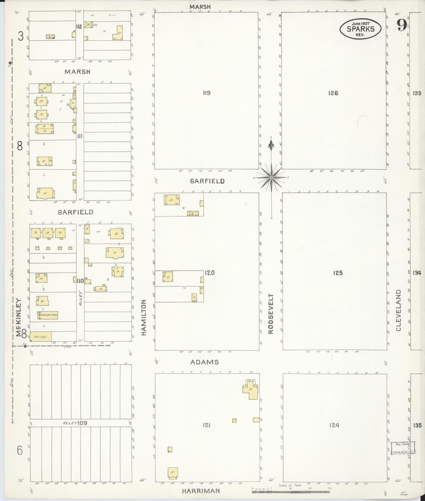 Sanborn Fire Insurance Map from Sparks, Washoe County, Nevada (1907), Sheet #0009 - Complete Map Set gallery image, historic Sanborn map, vintage wall art, Nevada Nevada