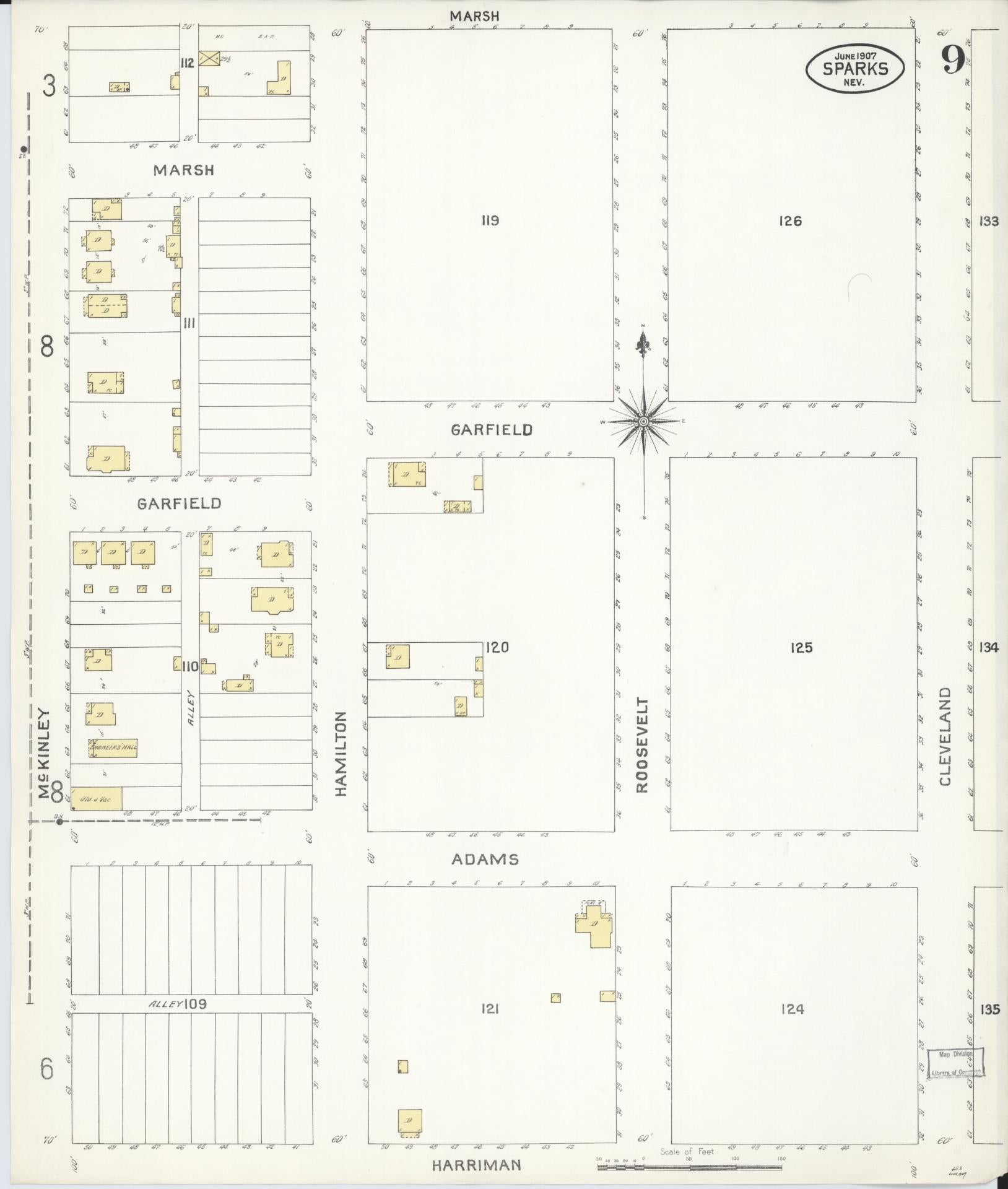 Sanborn Fire Insurance Map from Sparks, Washoe County, Nevada (1907), Sheet #0009 - Complete Map Set gallery image, historic Sanborn map, vintage wall art, Nevada Nevada