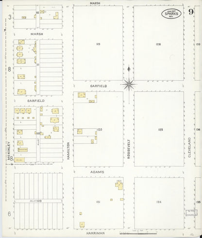 Sanborn Fire Insurance Map from Sparks, Washoe County, Nevada (1907), Sheet #0009 - Complete Map Set gallery image, historic Sanborn map, vintage wall art, Nevada Nevada
