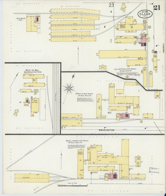 Sanborn Fire Insurance Map from Olean, Cattaraugus County, New York (1898), Sheet #0021 - Historic Sanborn Fire Insurance Map Print, vintage old map wall art, antique decor, genealogy gift, New York New York map