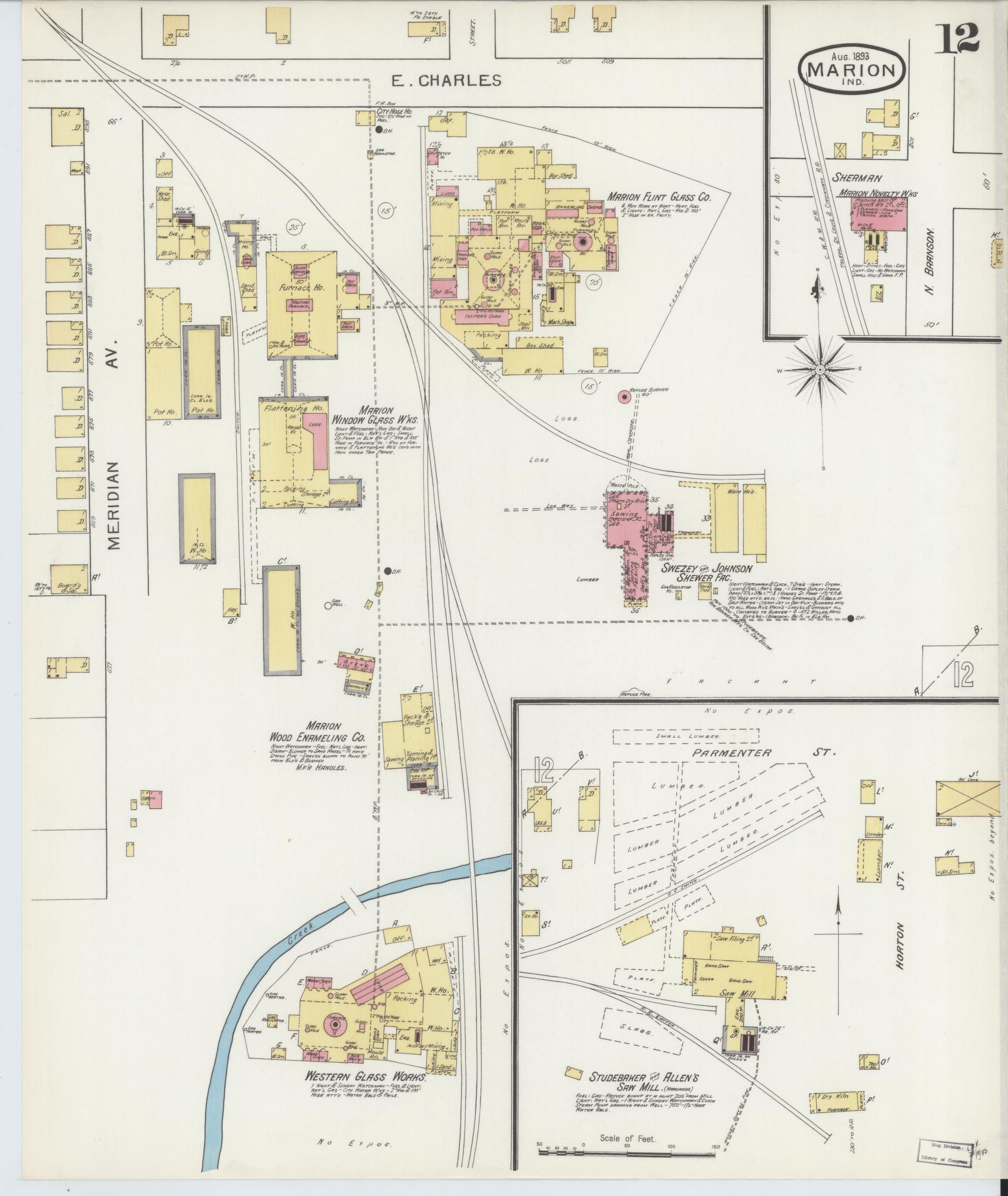 Sanborn Fire Insurance Map from Marion, Grant County, Indiana (1893), Sheet #0012 - Historic Sanborn Fire Insurance Map Print, vintage old map wall art, antique decor, genealogy gift, Indiana Indiana map
