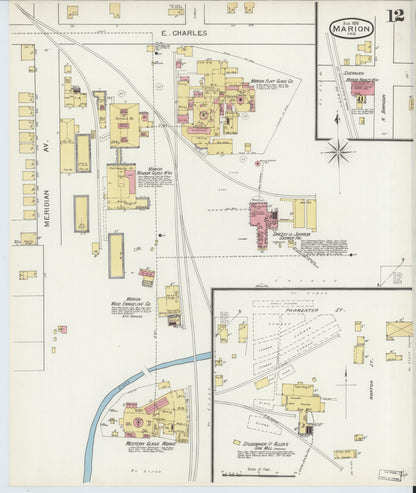 Sanborn Fire Insurance Map from Marion, Grant County, Indiana (1893), Sheet #0012 - Historic Sanborn Fire Insurance Map Print, vintage old map wall art, antique decor, genealogy gift, Indiana Indiana map