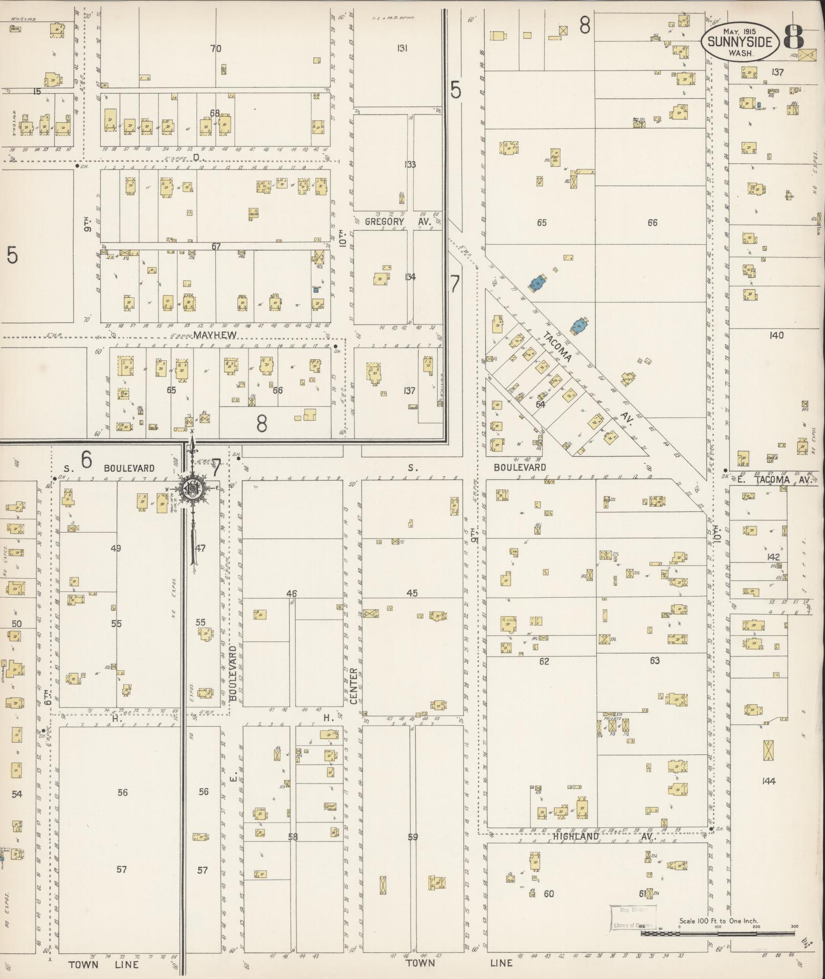 Sanborn Fire Insurance Map from Sunnyside, Yakima County, Washington (1915), Sheet #0008 - Complete Map Set gallery image, historic Sanborn map, vintage wall art, Washington Washington