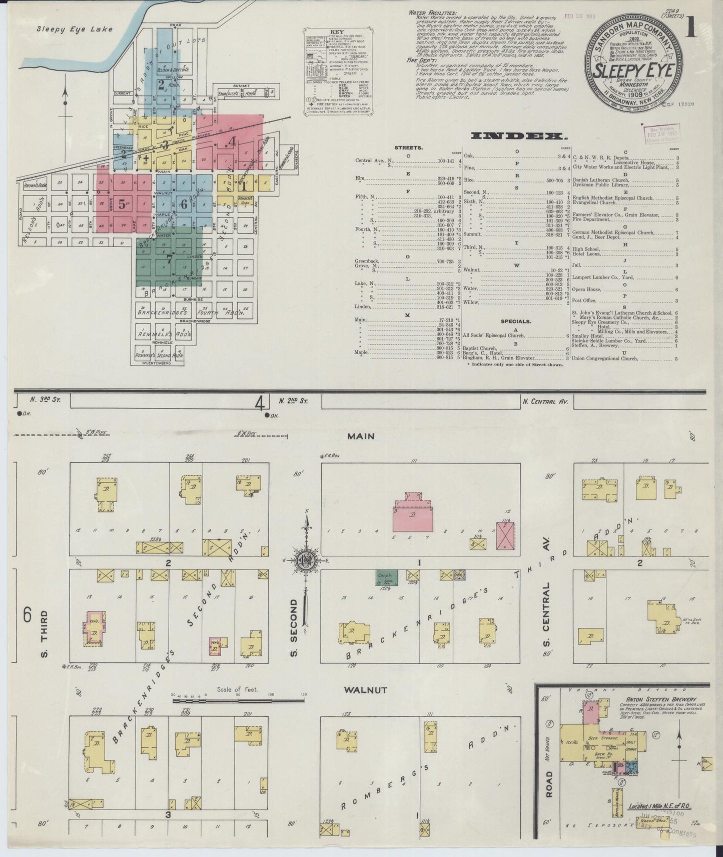 Sanborn Fire Insurance Map from Sleepy Eye, Brown County, Minnesota (1909), Sheet #0001 - Complete Map Set gallery image, historic Sanborn map, vintage wall art, Minnesota Minnesota