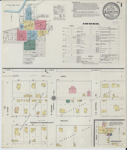 Sanborn Fire Insurance Map from Sleepy Eye, Brown County, Minnesota (1909), Sheet #0001 - Complete Map Set gallery image, historic Sanborn map, vintage wall art, Minnesota Minnesota