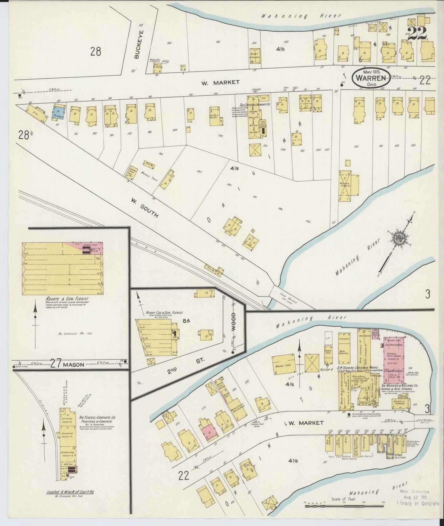 Sanborn Fire Insurance Map from Warren, Trumbull County, Ohio (1915), Sheet #0022 - Complete Map Set gallery image, historic Sanborn map, vintage wall art, Ohio Ohio