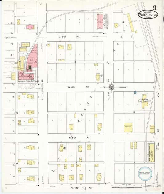 Sanborn Fire Insurance Map from Washington, Washington County, Iowa (1917), Sheet #0009 - Historic Sanborn Fire Insurance Map Print, vintage old map wall art, antique decor, genealogy gift, Sanborn Fire Insurance Map from Washington Washington map