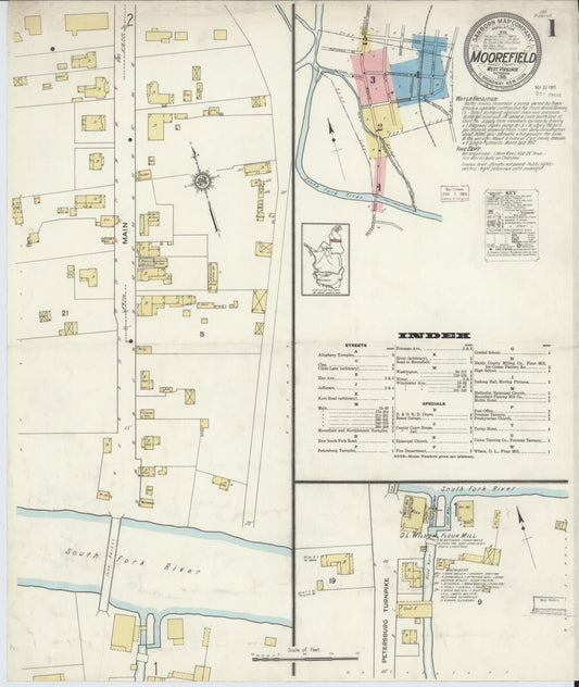 Sanborn Fire Insurance Map from Moorefield, Hardy County, West Virginia (1915), Sheet #0001 - Historic Sanborn Fire Insurance Map Print, vintage old map wall art, antique decor, genealogy gift, West Virginia West Virginia map