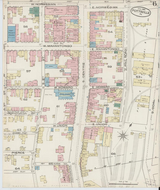 Sanborn Fire Insurance Map from Pottsville, Schuylkill County, Pennsylvania (1885), Sheet #0006 - Historic Sanborn Fire Insurance Map Print, vintage old map wall art, antique decor, genealogy gift, Pennsylvania Pennsylvania map
