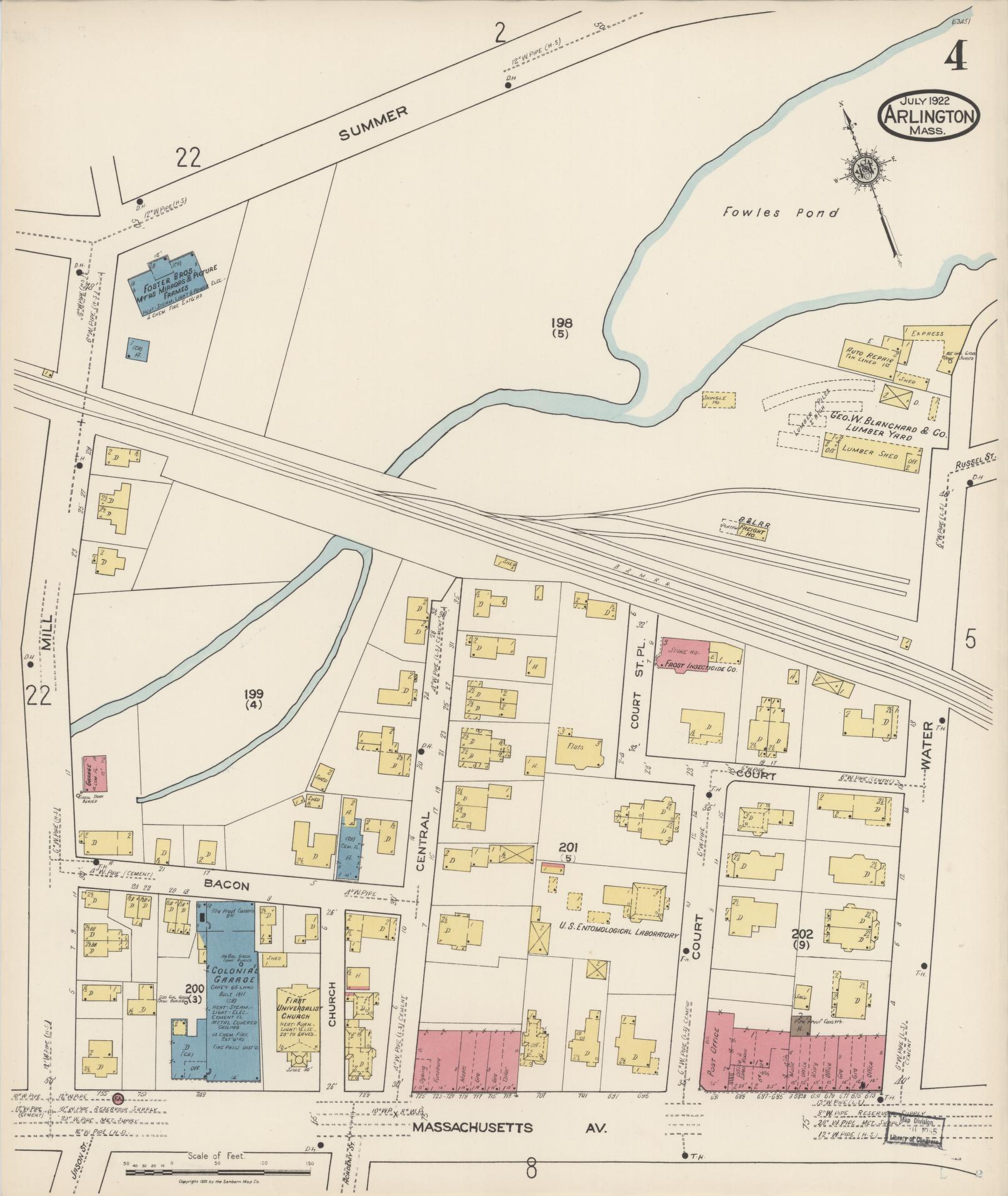 Sanborn Fire Insurance Map from Arlington, Middlesex County, Massachusetts (1922), Sheet #0004 - Complete Map Set gallery image, historic Sanborn map, vintage wall art, Massachusetts Massachusetts