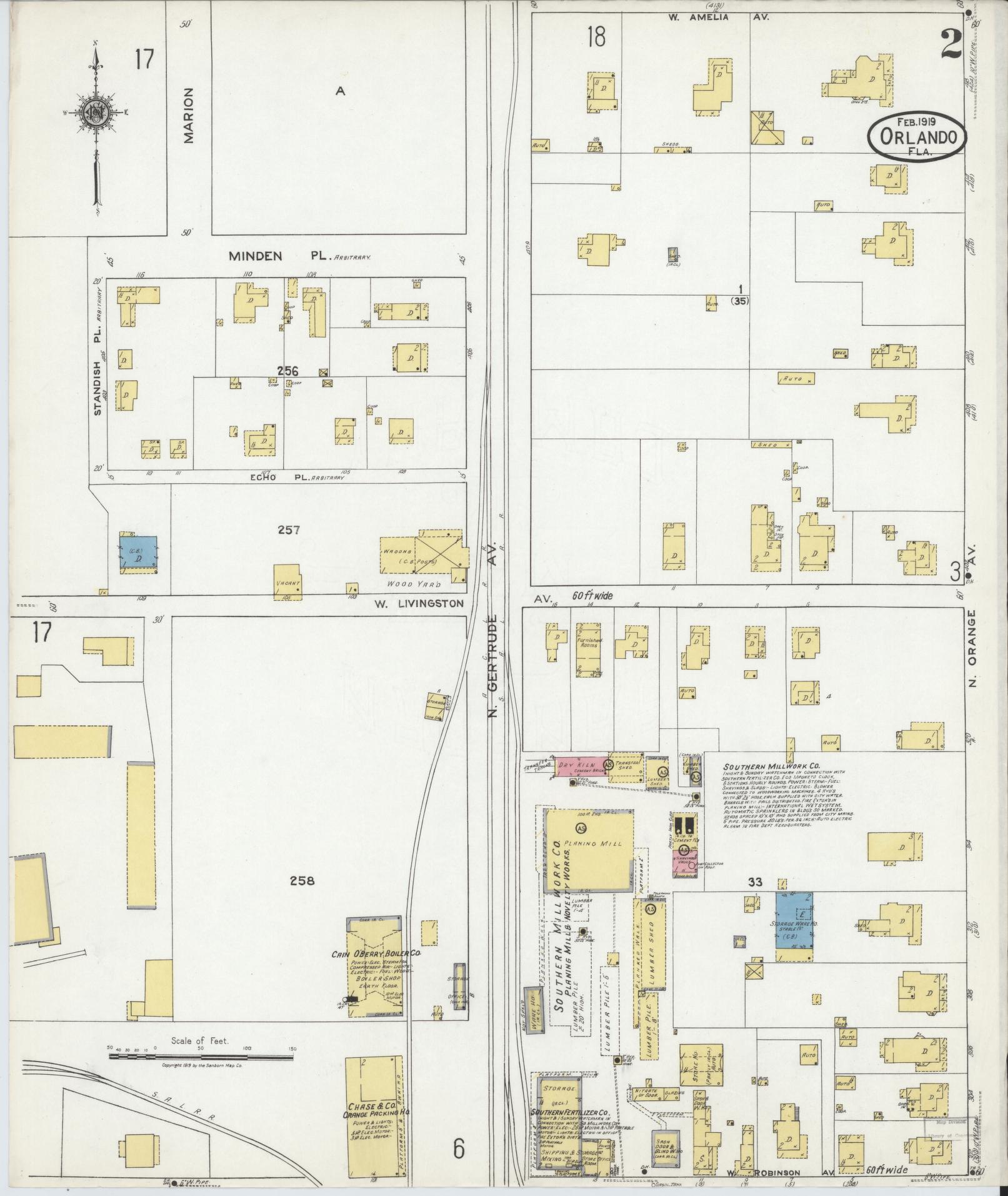 Sanborn Fire Insurance Map from Orlando, Orange County, Florida (1919), Sheet #0002 - Complete Map Set gallery image, historic Sanborn map, vintage wall art, Florida Florida